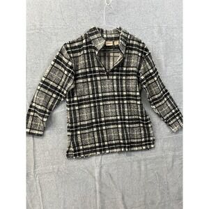 Crossroads Womens Plaid Quarter Zip Pullover Sweater Grey Black White Size S